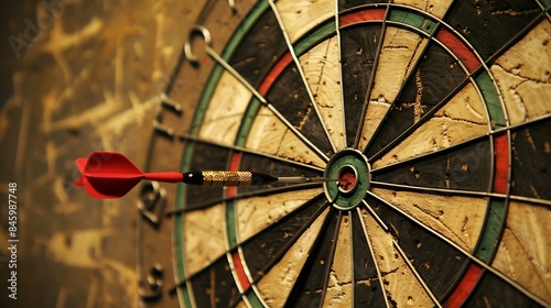 Dart to bulls eye on dartboard