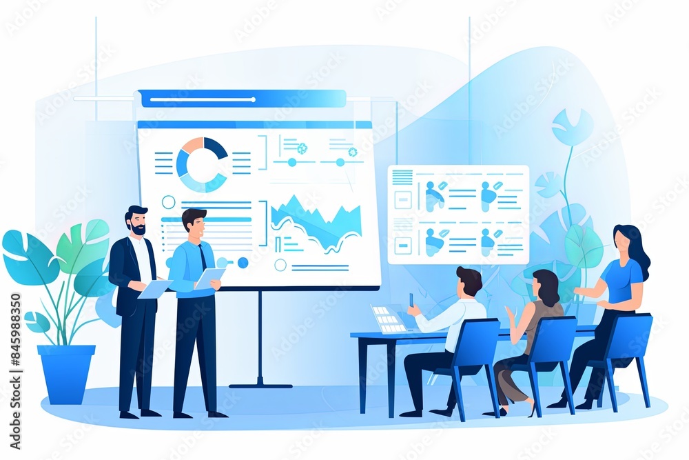 flat vector style illustration, a diverse group of people talking and collaborating flat vector style illustration, a diverse group of people talking and collaborating