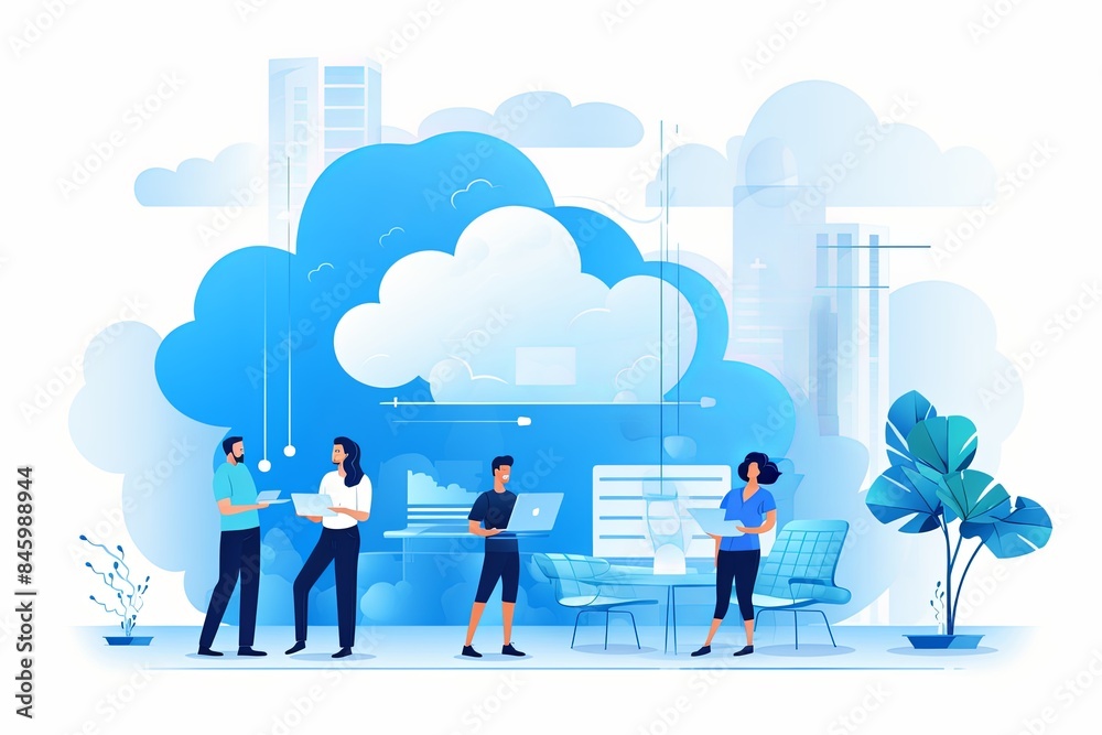 flat vector style illustration, a diverse group of people talking and collaborating flat vector style illustration, a diverse group of people talking and collaborating