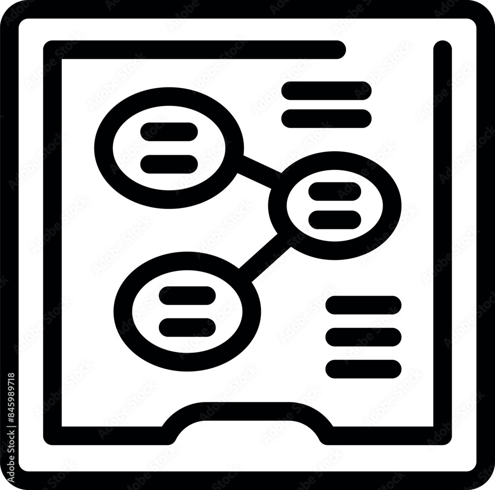 Black and white icon of a business plan showing connections with lines and circles Black and white icon of a business plan showing connections with lines and circles