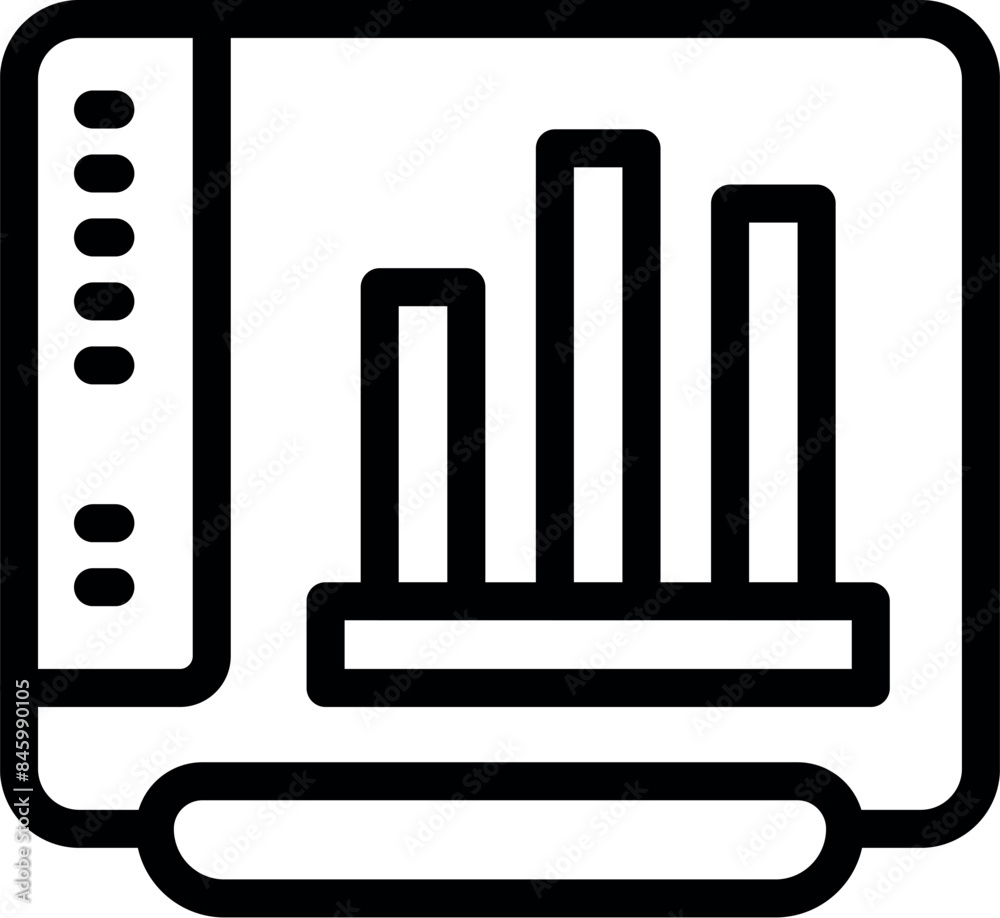Simple icon of a computer program displaying a growing bar chart, representing increasing business profits