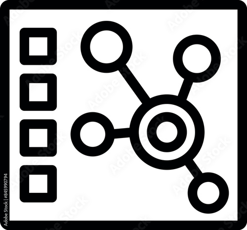 Simple icon of data analysis with interconnected circles representing data points being analyzed