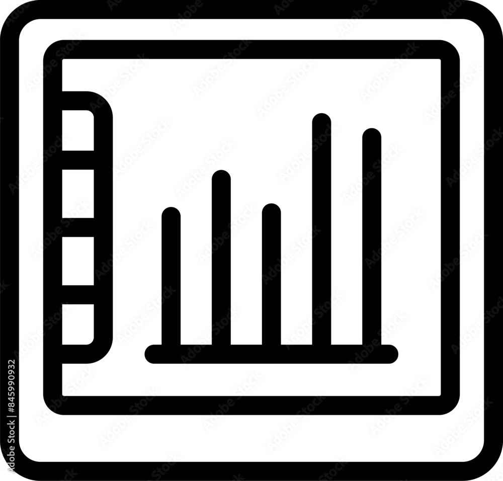 Black outline icon of a digital tablet displaying a bar chart with increasing values, symbolizing positive business trends Black outline icon of a digital tablet displaying a bar chart with increasing values, symbolizing positive business trends