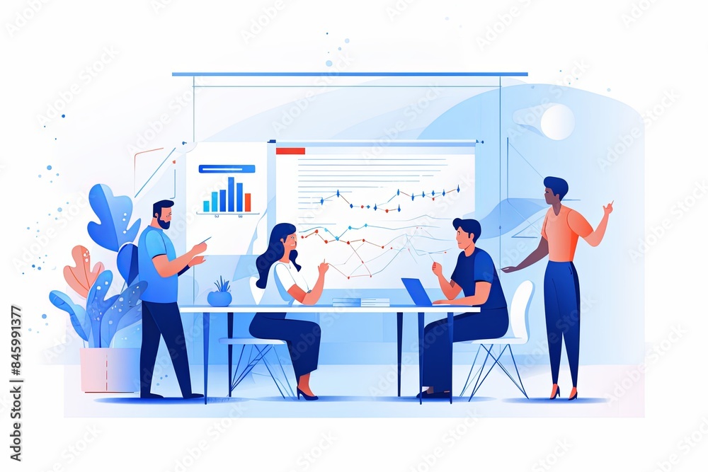 flat vector style illustration, a diverse group of people talking and collaborating flat vector style illustration, a diverse group of people talking and collaborating