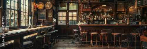 Cosy old English or Irish pub. Vintage pub or bar interior