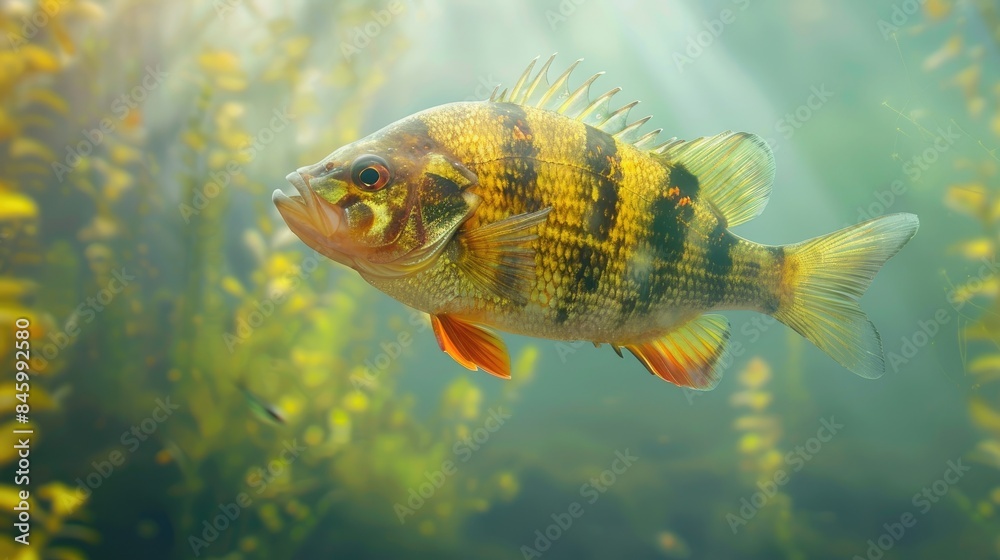 Fishing background with a trophy perch fish swimming in water Fishing background with a trophy perch fish swimming in water