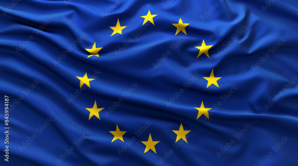 Fabric in the colors of the European Union flag, flying and waving, forming a wide abstract banner for political or national government use Fabric in the colors of the European Union flag, flying and waving, forming a wide abstract banner for political or national government use