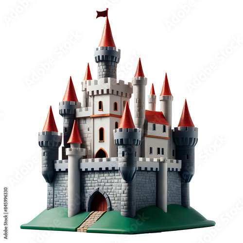 Ícone de castelo medieval 3d em fundo transparente, sem fundo.