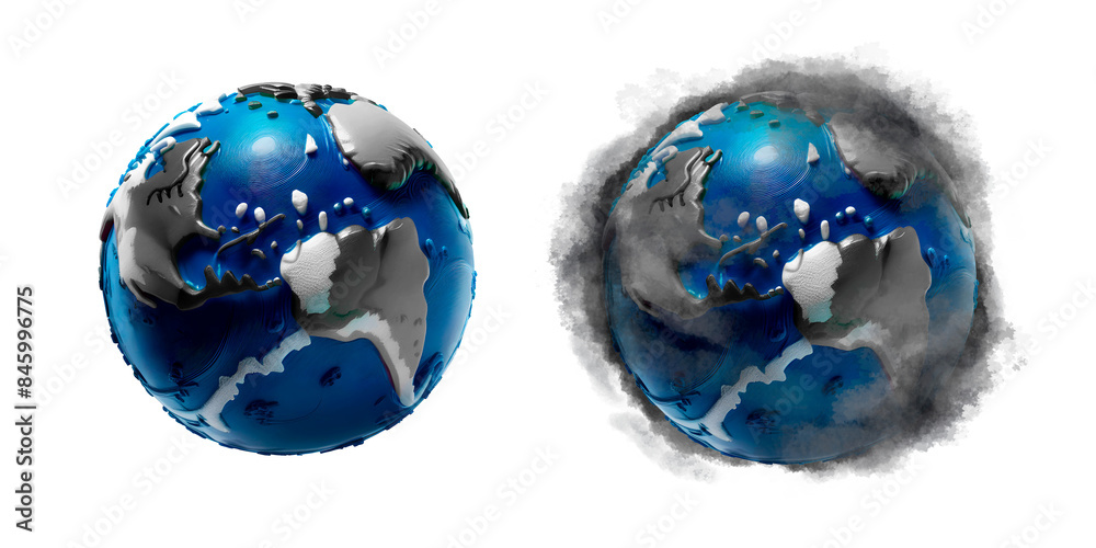 Grupo de planetas terras poluídos com fumaça em fundo transparente, sem fundo. Grupo de planetas terras poluídos com fumaça em fundo transparente, sem fundo.