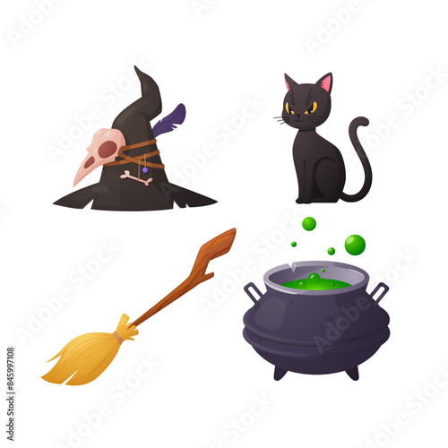 Witchcraft and wizardry mystical elements set vector illustration isolated.