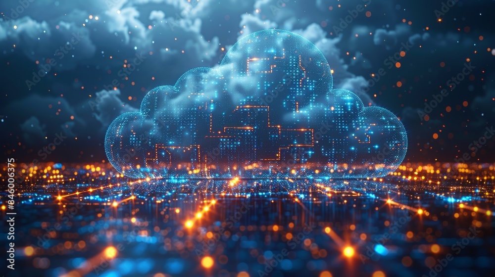 Fototapeta premium Digital cloud technology with glowing dots