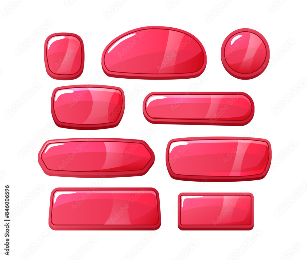 Pink vector set of game buttons and frames different forms for user ui interface, options and selection glossy boards Pink vector set of game buttons and frames different forms for user ui interface, options and selection glossy boards