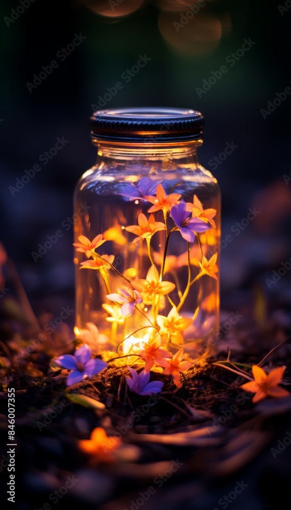 Enchanting scene fireflies illuminating blooming flowers in a mesmerizing display Enchanting scene fireflies illuminating blooming flowers in a mesmerizing display