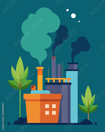 The smell of burning waste fills the air but its not coming from a landfill. Instead its emanating from the wastetoenergy plant where trash is being turned into electricity.. Vector illustration