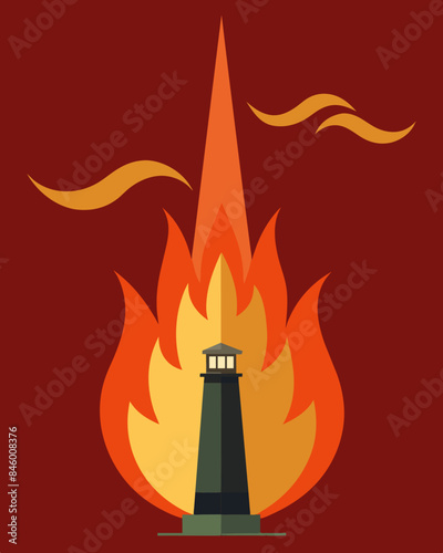 The sound of roaring flames can be heard from miles away a reminder of the constant destruction taking place at the incinerator.. Vector illustration