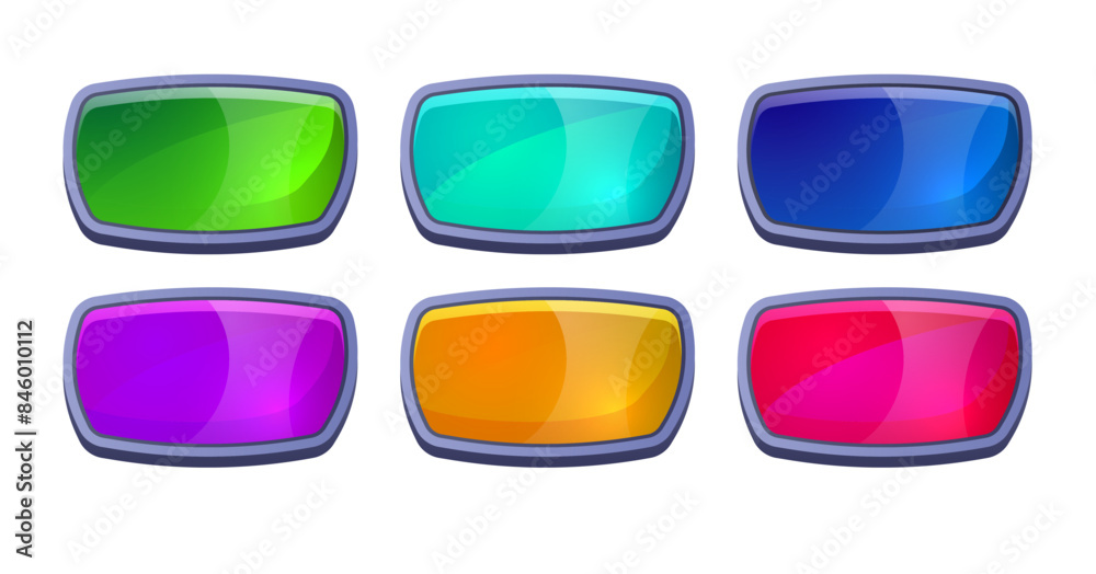 Glowing neon buttons for games and web, realistic vector illustration isolated. Glowing neon buttons for games and web, realistic vector illustration isolated.