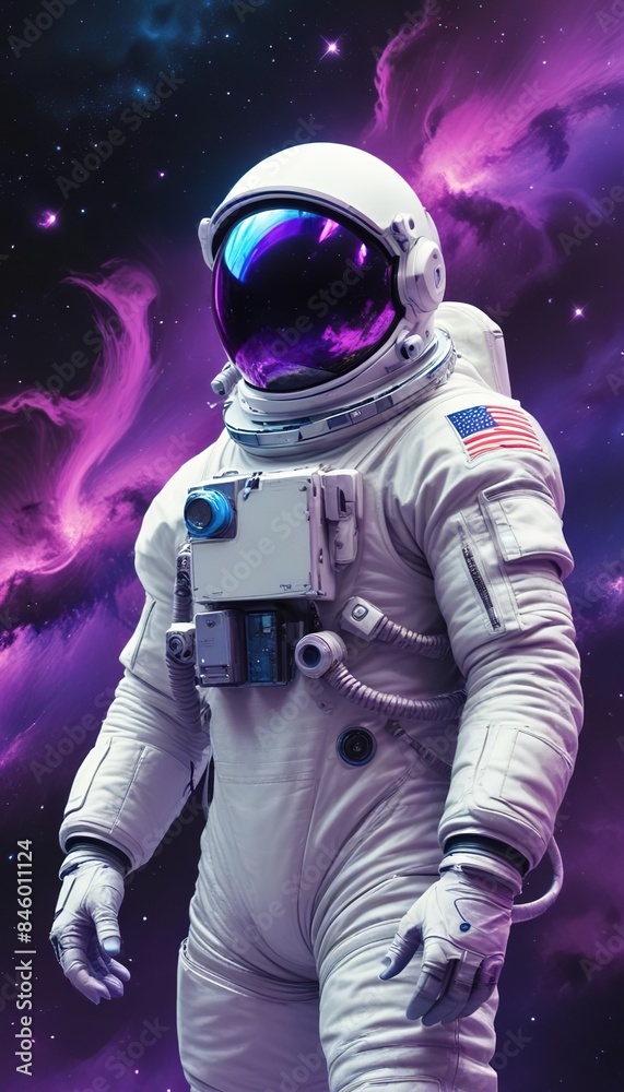 Astronaut in space with stars, a galaxy, a purple and blue nebula, and galaxies reflected in his helmet Astronaut in space with stars, a galaxy, a purple and blue nebula, and galaxies reflected in his helmet