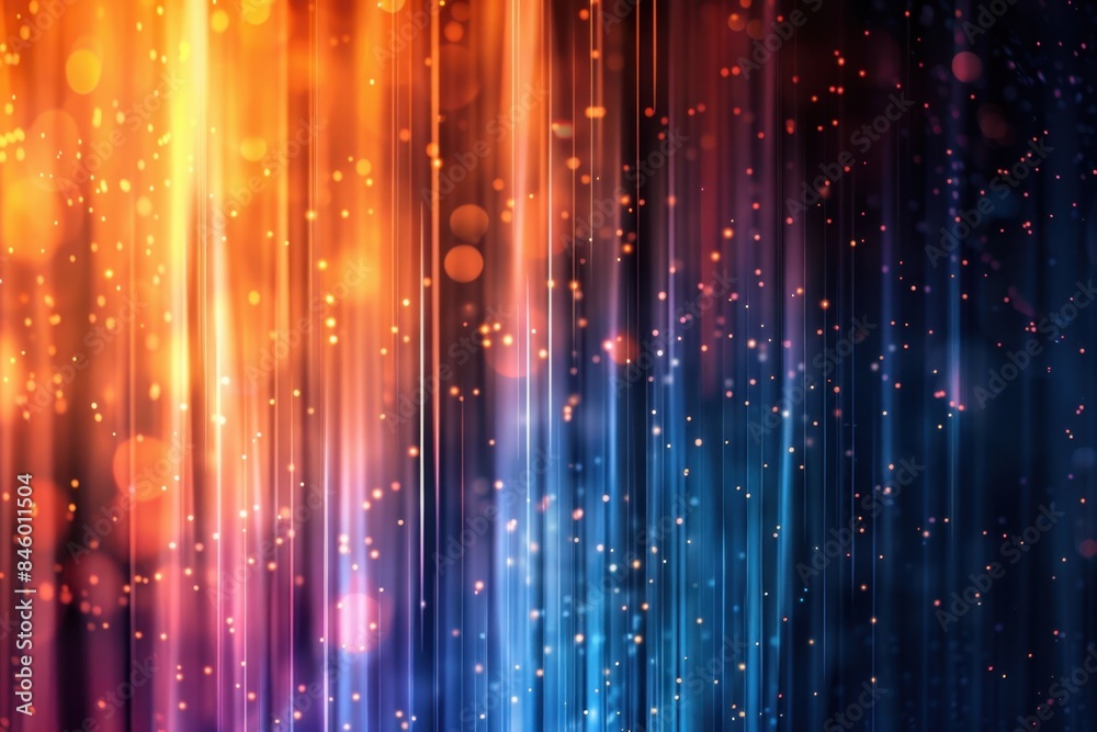 abstract vertical lines of light on dark background, orange and blue ...