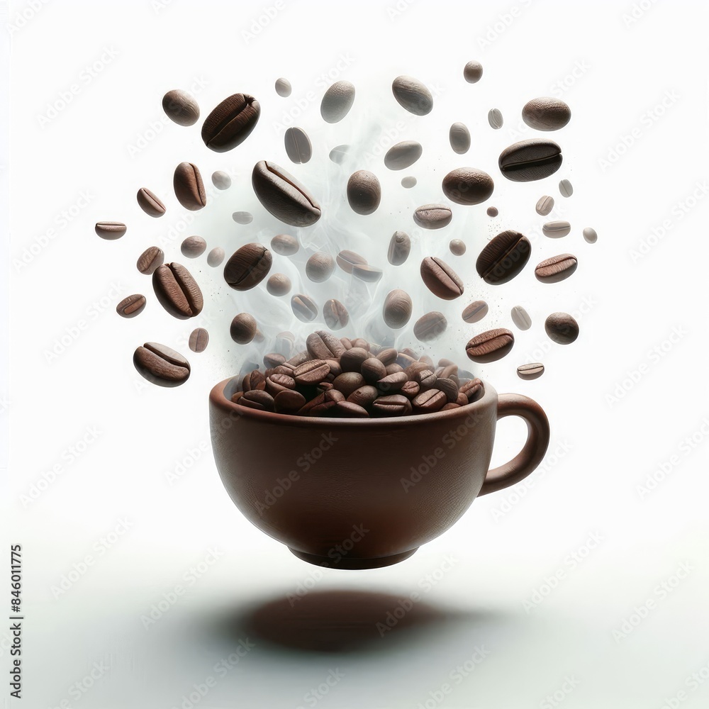 Obraz premium Coffee beans floating isolated on a white background