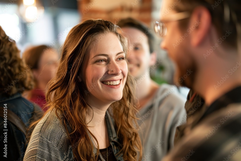 Group of young people in a pub or restaurant, talking and laughing Group of young people in a pub or restaurant, talking and laughing