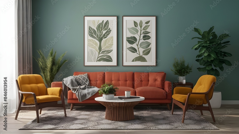 Fototapeta premium Sketch a mid-century modern-inspired coffee table. 