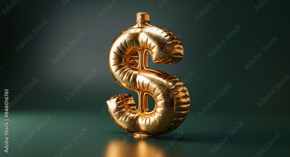 A gold dollar sign balloon on a green background. A gold dollar sign balloon on a green background.