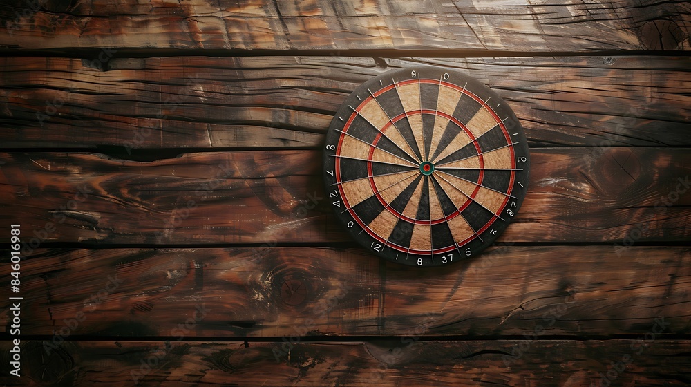 Fototapeta premium Front view of darts board on wooden background