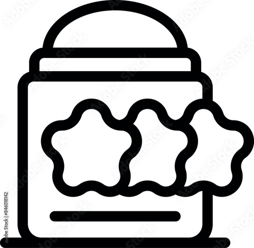 Line drawing of a cosmetic product jar with stars for five stars assessment receiving positive feedback from customers
