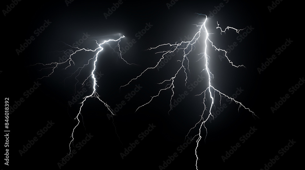 Dramatic image of dual lightning strikes against a dark sky, capturing the power and intensity of nature Dramatic image of dual lightning strikes against a dark sky, capturing the power and intensity of nature