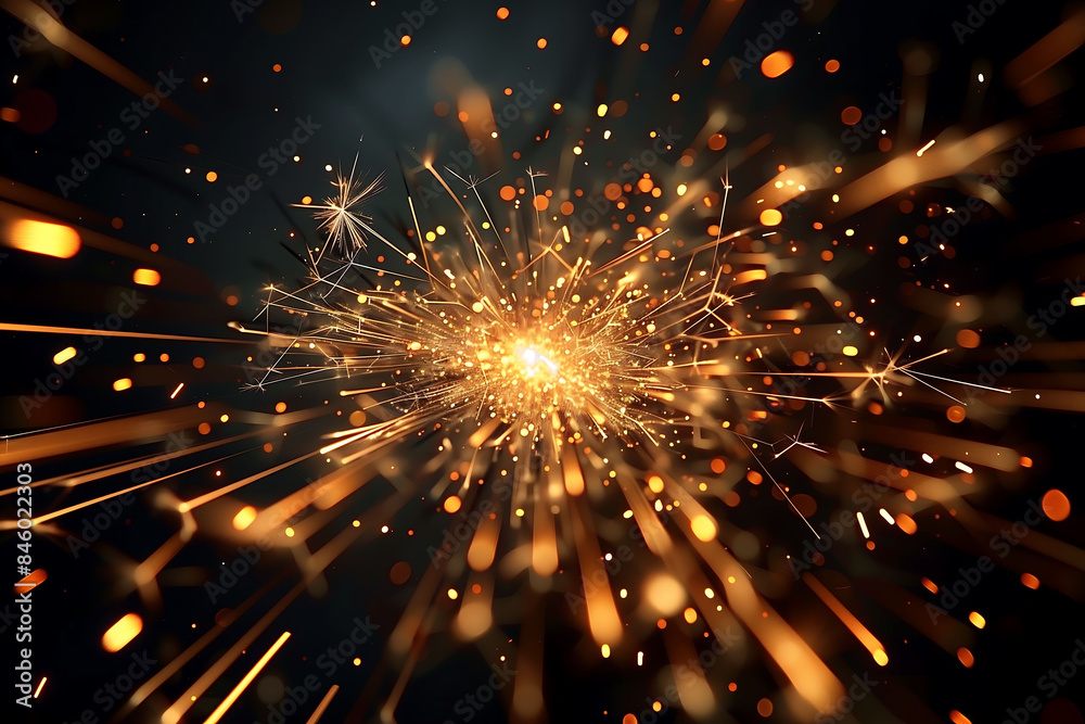 Close-up of bright sparks flying in the dark, creating a dynamic and energetic scene