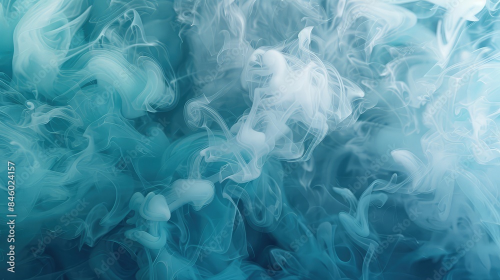 A serene blend of aqua blue and pearl white smoke, creating a peaceful and calming effect A serene blend of aqua blue and pearl white smoke, creating a peaceful and calming effect