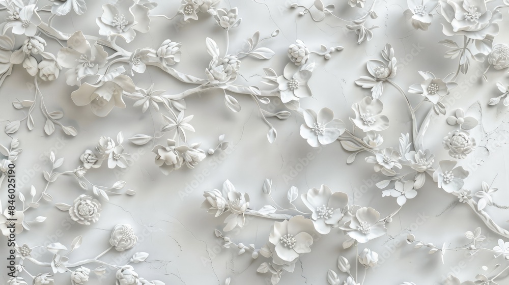Elegant Floral Pattern on a White Backdrop Elegant Floral Pattern on a White Backdrop