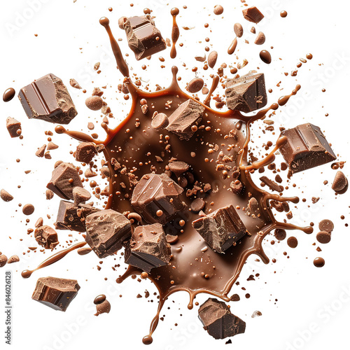 chocolate splash isolated on transparent background ,chocolate explosion png ,generative ai
