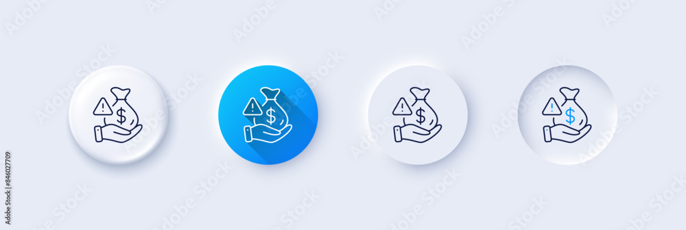 Bribe line icon. Neumorphic, Blue gradient, 3d pin buttons. Money fraud crime sign. Cash scam symbol. Line icons. Neumorphic buttons with outline signs. Vector Bribe line icon. Neumorphic, Blue gradient, 3d pin buttons. Money fraud crime sign. Cash scam symbol. Line icons. Neumorphic buttons with outline signs. Vector