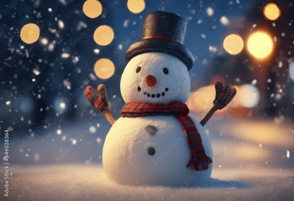 Happy Snowman in the Winter Night Happy Snowman in the Winter Night