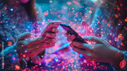 two people sending money to each other with their cellphones, digital elements,generative ai