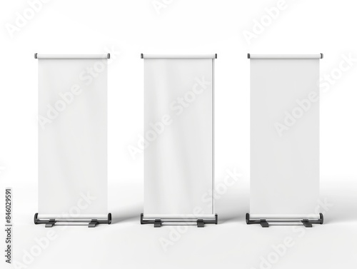 3 empty white roll banner mockup isolated white background