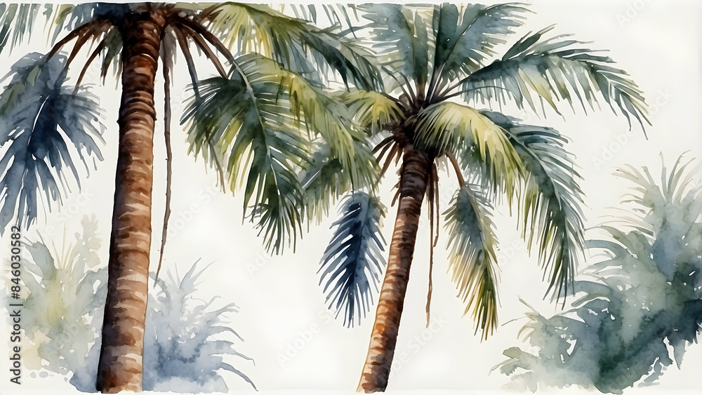Fototapeta premium Tropical palm trees watercolor paint