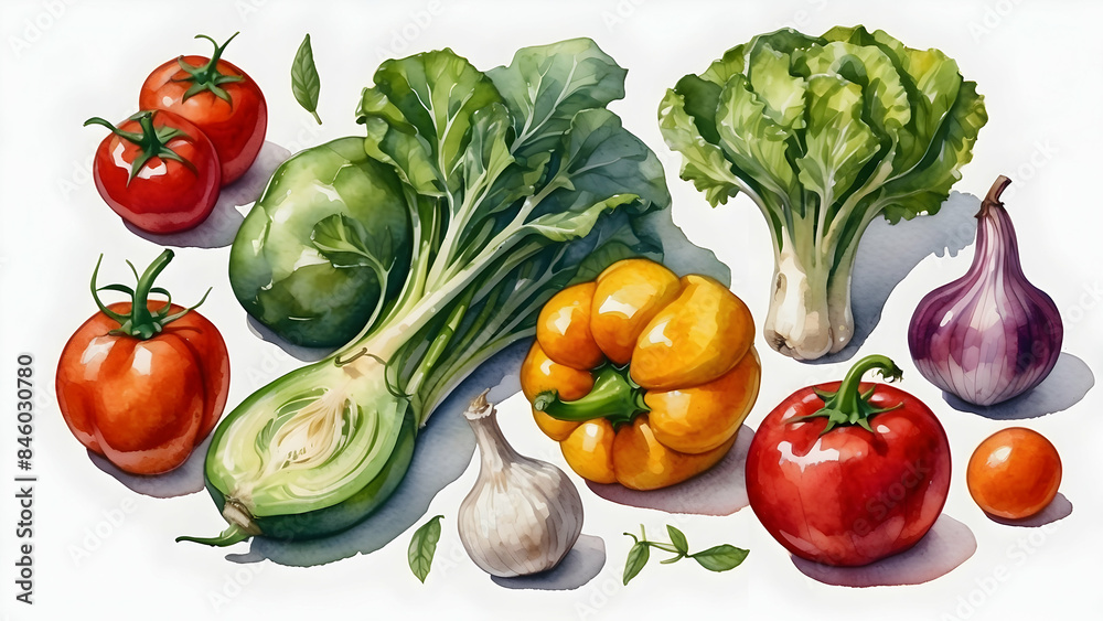 Watercolor Fresh Vegetables Art Watercolor Fresh Vegetables Art