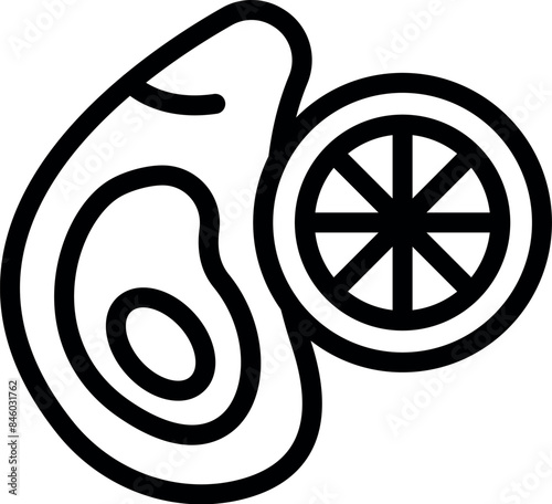 Line art icon of a hand holding a lemon or orange slice for juice preparation