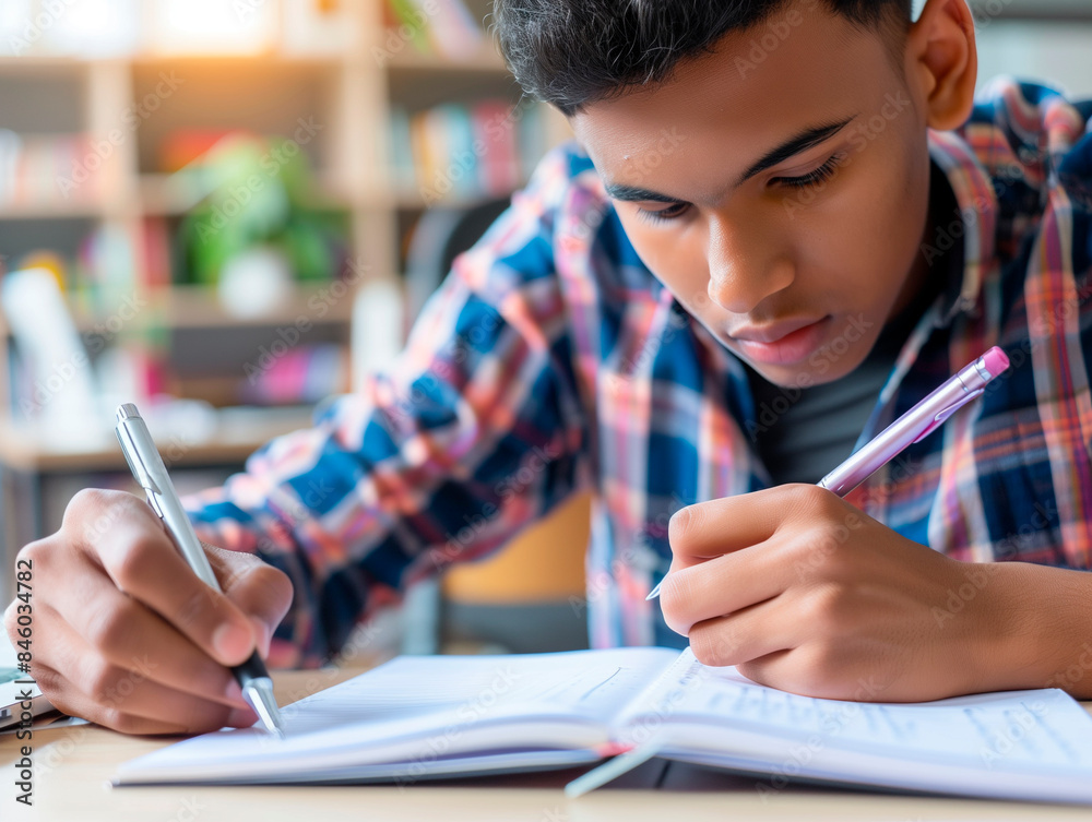 Ambidextrous young Latino writing with both hands. Ambidextrous young Latino writing with both hands.