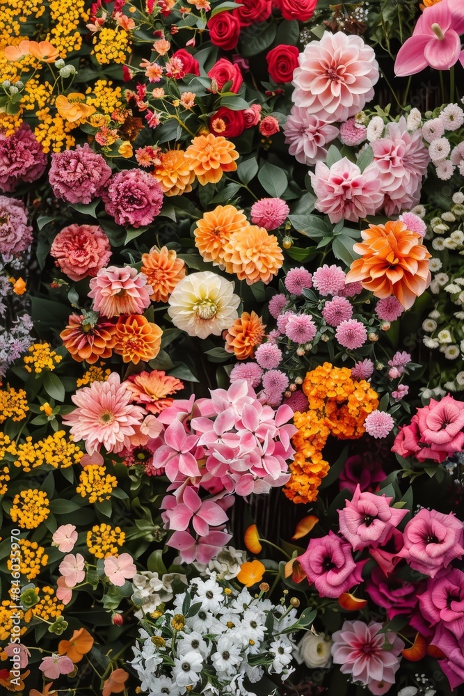 Aerial view of blooming flowers Generative AI