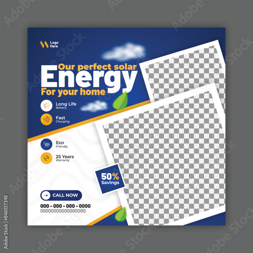 solar energy social media post, banner design, suitable for Solar panel maintenance repair services banner or poster design