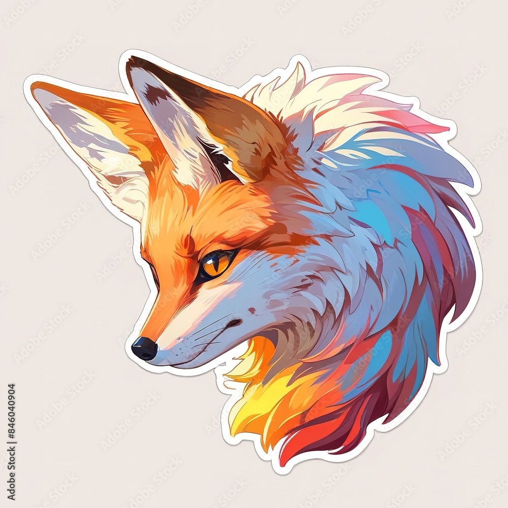 sticker with white borders of a fox sticker with white borders of a fox