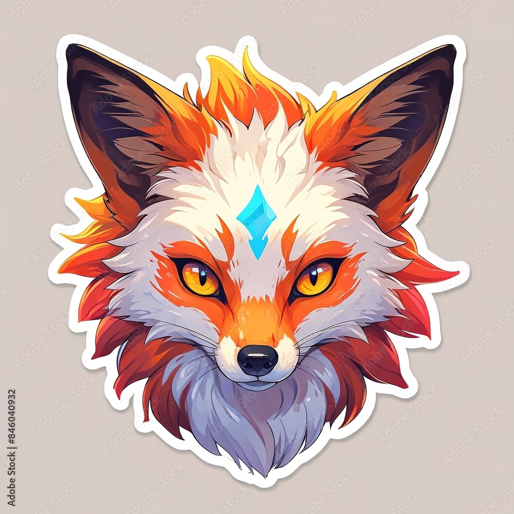 sticker with white borders of a fox sticker with white borders of a fox