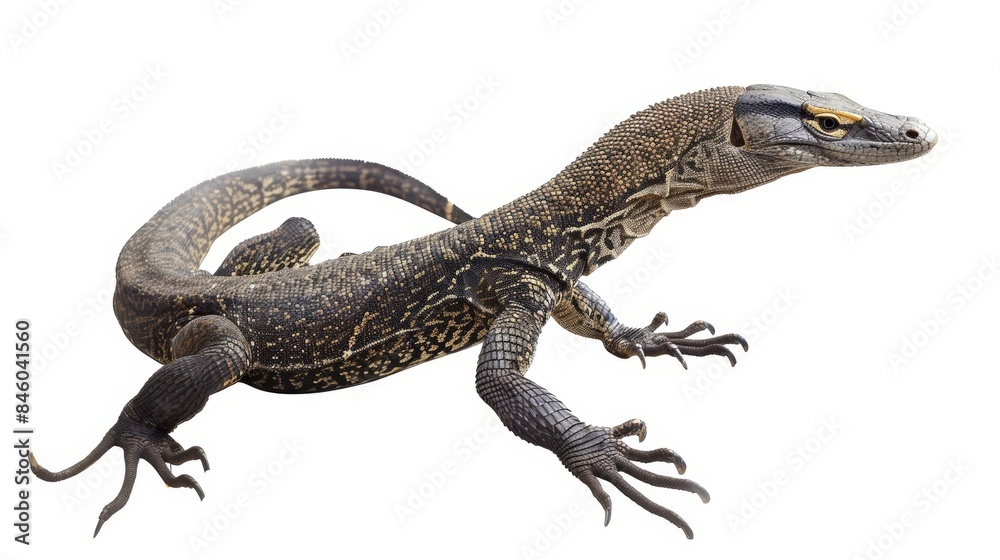 Obraz premium Alert large lizard with scales, claws, and a long tail looking to the side
