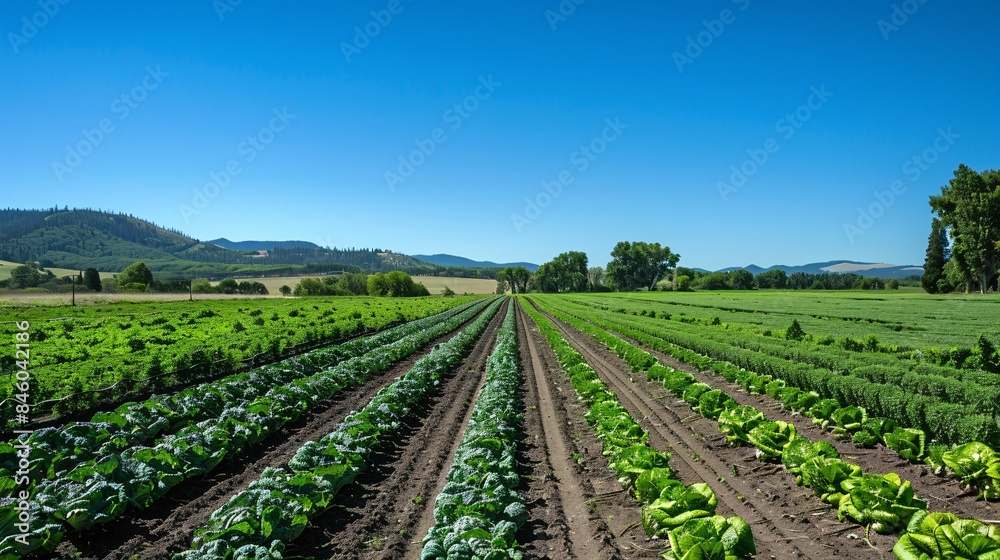 Lush Green Vegetable Rows in Farmland.