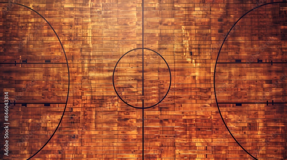 Hardwood maple basketball court floor viewed from above Hardwood maple basketball court floor viewed from above