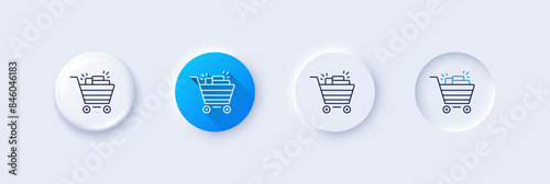 Shopping cart line icon. Neumorphic, Blue gradient, 3d pin buttons. Sale Marketing symbol. Special offer sign. Line icons. Neumorphic buttons with outline signs. Vector