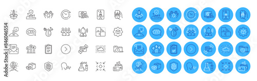 Time management, Product development and Breathing exercise line icons pack. Safe water, Minimize, Chemistry lab web icon. Time change, Interview, Security agency pictogram. Color icon buttons. Vector